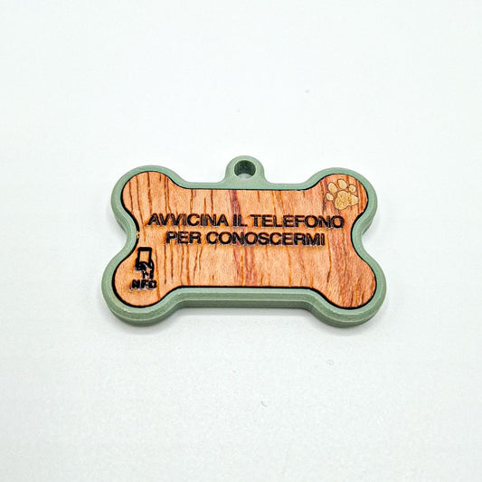 Medaglietta NFC Cane con Profilo Digitale – Osso ALI – Verde Salvia – Base