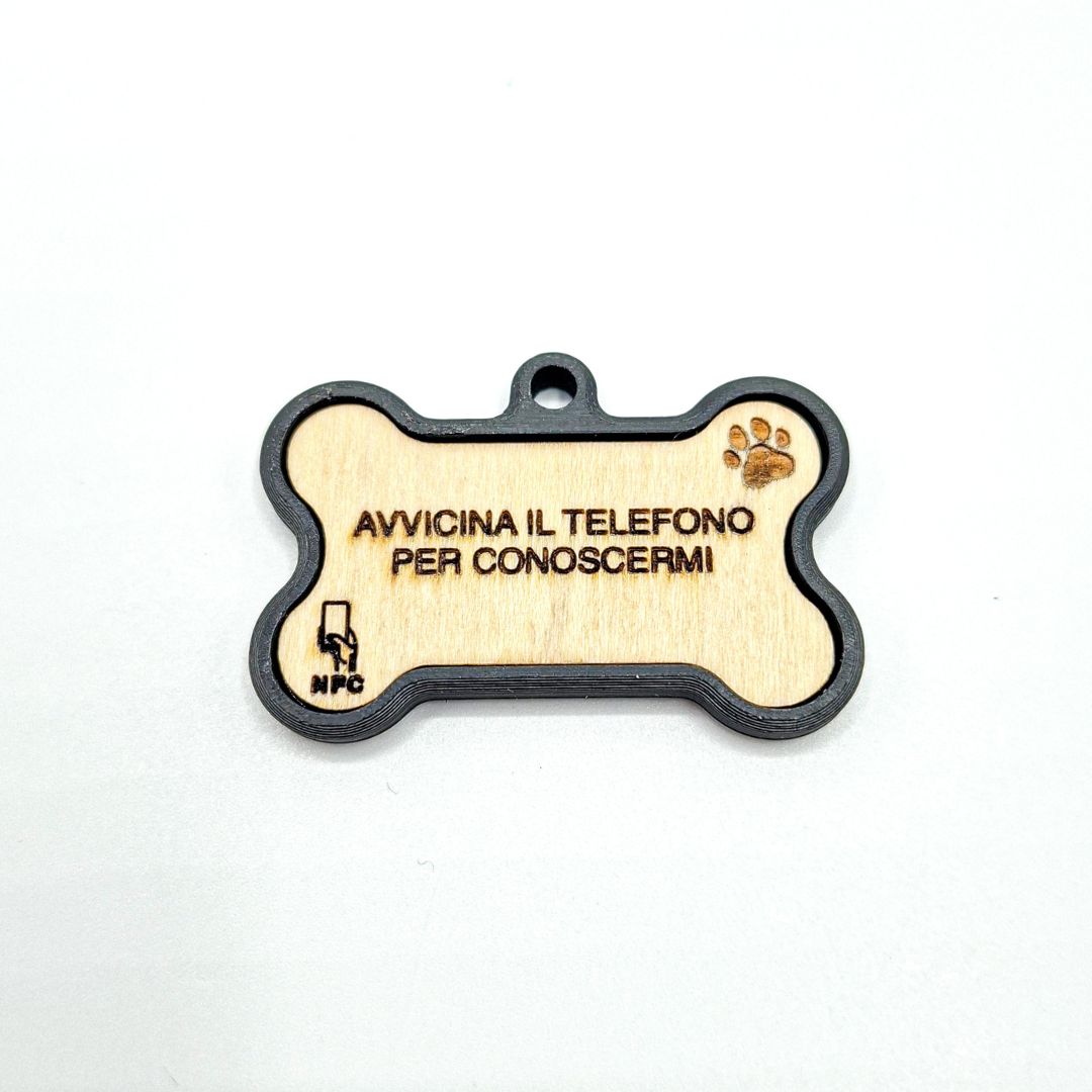 Medaglietta NFC Cane con Profilo Digitale – Osso ALI – Nero – Base