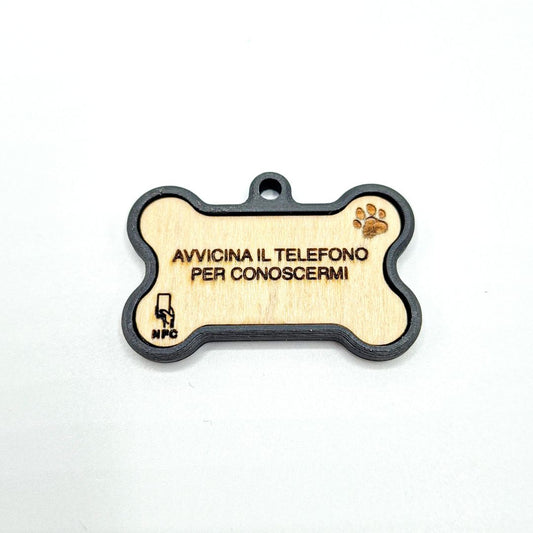 Medaglietta NFC Cane con Profilo Digitale – Osso ALI – Nero – Base