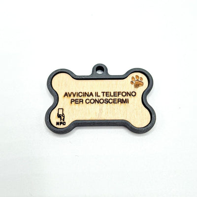 Medaglietta NFC Cane con Profilo Digitale – Osso ALI – Nero – Base