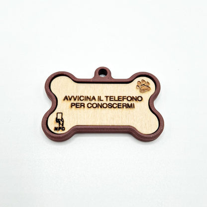 Medaglietta NFC Cane con Profilo Digitale – Osso ALI – Bordeaux – Base