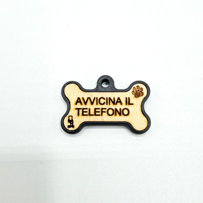 Medaglietta NFC Cane con Profilo Digitale – Osso ALI – Nero – Base